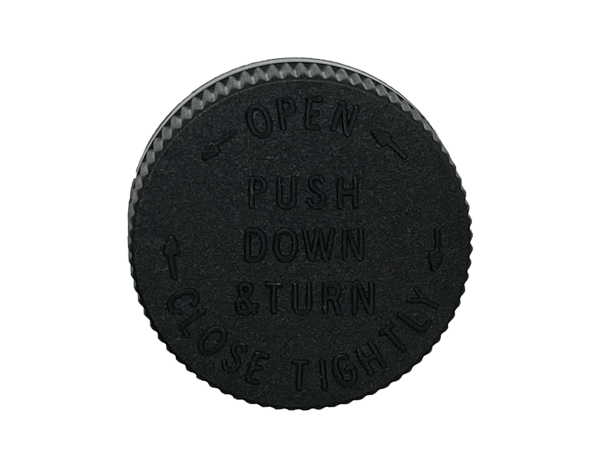 38-400 PDT Text Black Child Resistant Cap Foam Liner