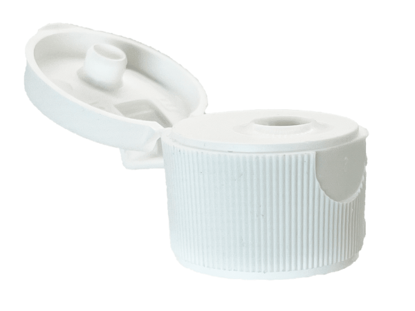 28-410 Ribbed White Flip Top Cap Pressure Sensitive (PS) Liner