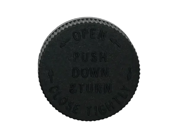 20-400 PDT Text Black Child Resistant Cap Foam Liner