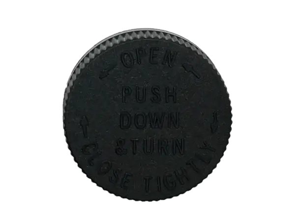 22-400 PDT Text Black Child Resistant Cap Foam Liner
