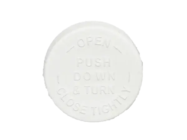 22-400 PDT Text White Child Resistant Cap Pressure Sensitive (PS) Liner