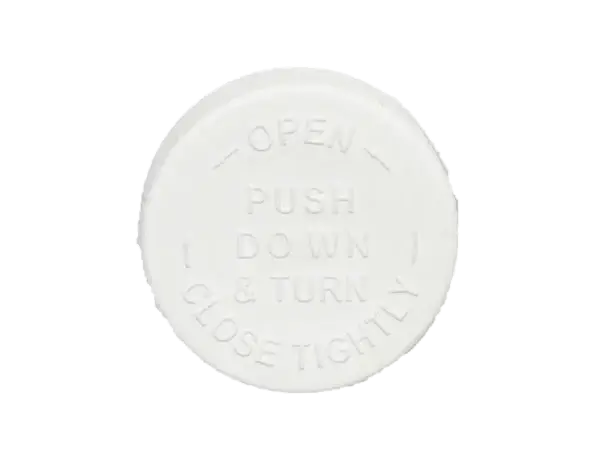 24-400 PDT Text White Child Resistant Cap Foam Liner